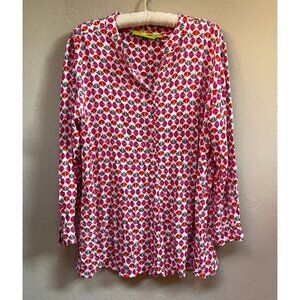 Rock Flower Paper Womens Henley Shirt Top Long Sleeve Large Multicolor Rayon